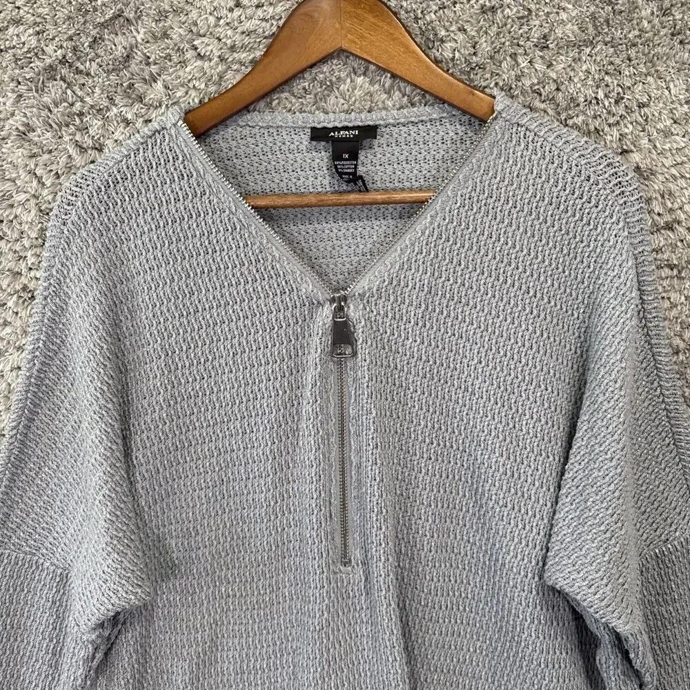 Alfani Woman 1X Knit Sweater Zipper Metallic Blouse Top Dolman Drop Sleeve - Picture 2 of 8